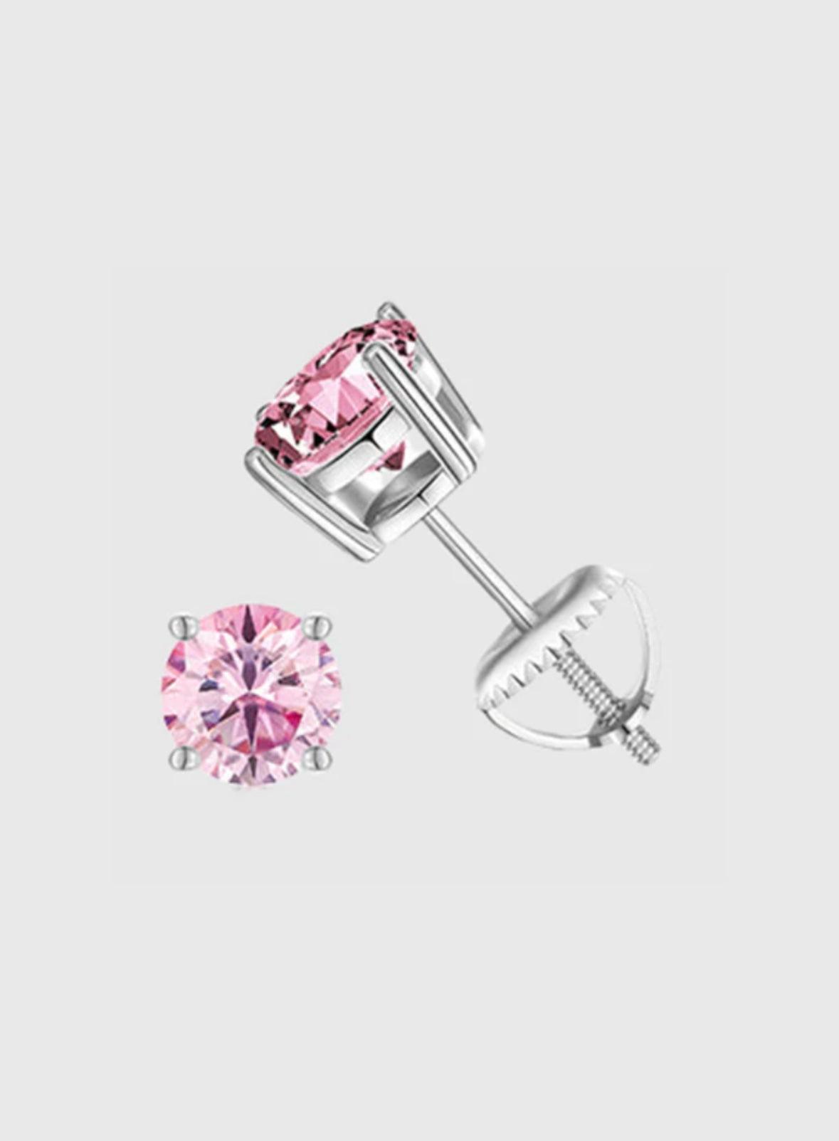 PINK VVS ROUND 1CT EARRINGS - WHITE GOLD VERMEIL - GLACIFY